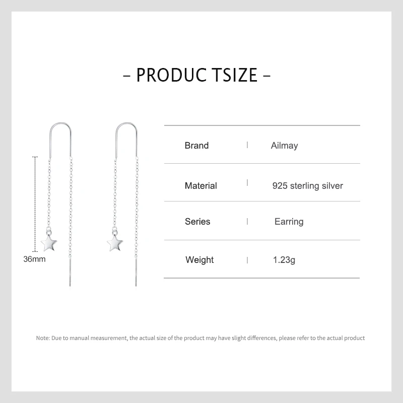 Ailmay Real 925 Sterling Silver Minimalist Charm Star Long Tassel Chain Drop Earrings For Women Girls Christmas Jewelry Gifts 5