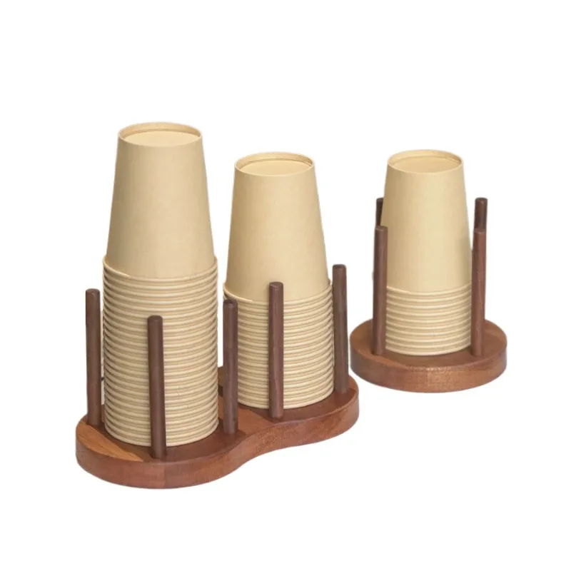 Solid wood disposable cup holder, office high-end paper cup storage, milk tea shop cup picker, shelf