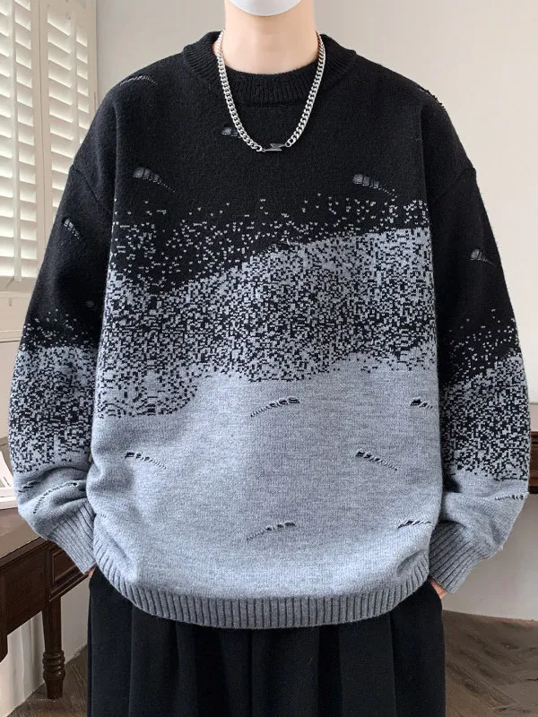 

Мужской свободный вязаный свитер с круглым вырезом, градиентный цвет, теплый топ, внутренняя одежда, осень-зима, модный американский стиль, ленивый шик