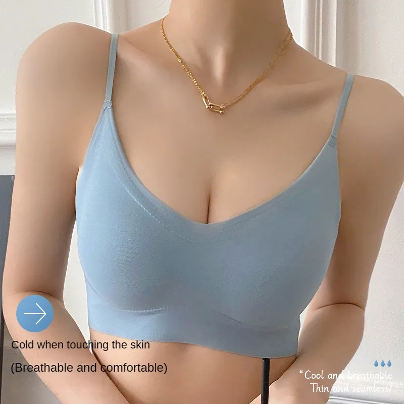 Summer Ultra-thin Bra For Women Ice Silk Soft campaigns Underwear Small Chest Lingerie Gathered Anti Droop Seamless Bra Sexy Top