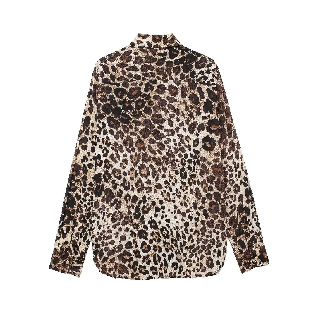 Tangada Women Leopard Print Loose Shirt Long Sleeve 2024 Fashion Female Blouse Tops 3h0597