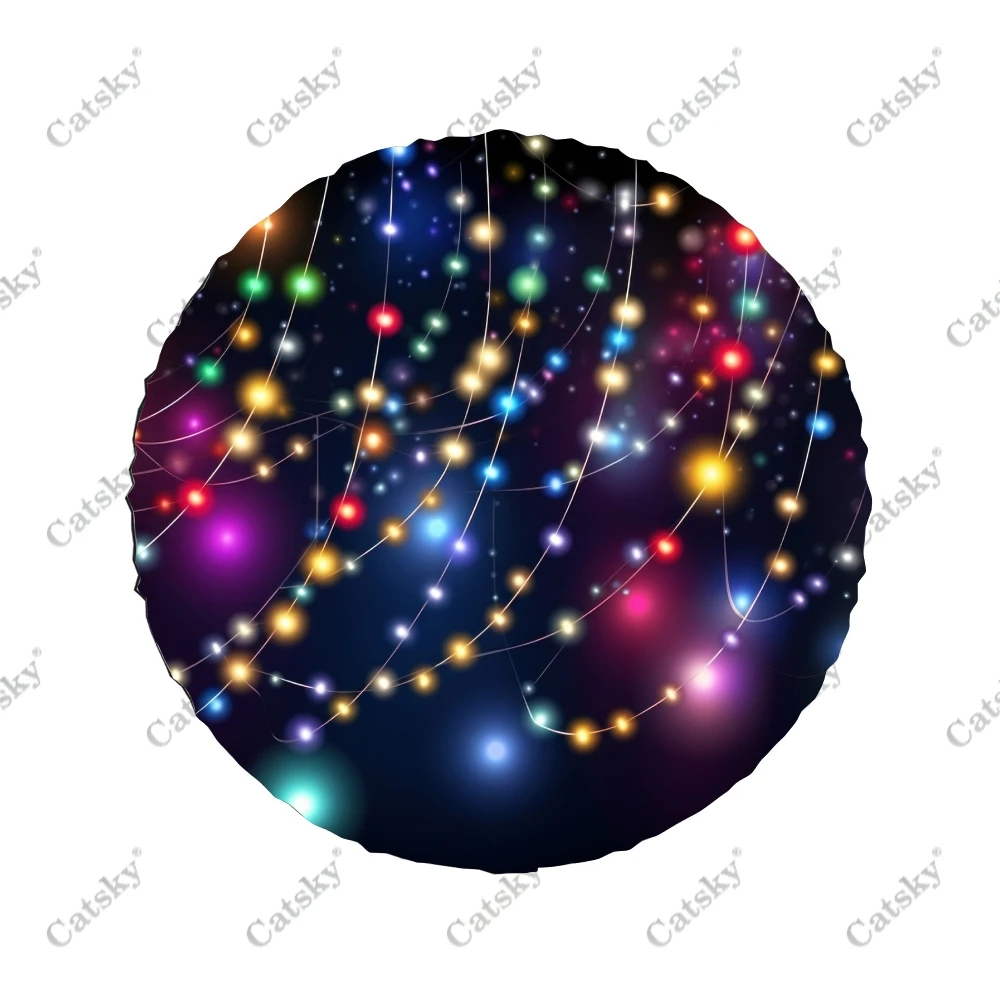 Twinkling String Lights Art Polyester Universal Spare Wheel Tire Cover Custom Tire-Covers for Trailer RV SUV Truck Camper