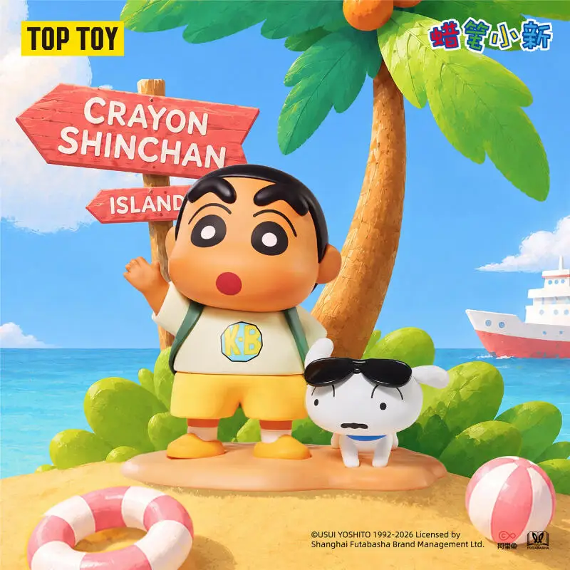 TOPTOY Crayon Shinchan Tropical Island Holiday Series Blind Box Mystery Box Toys Kawaii Ornaments Figurines Home Decor Desktop