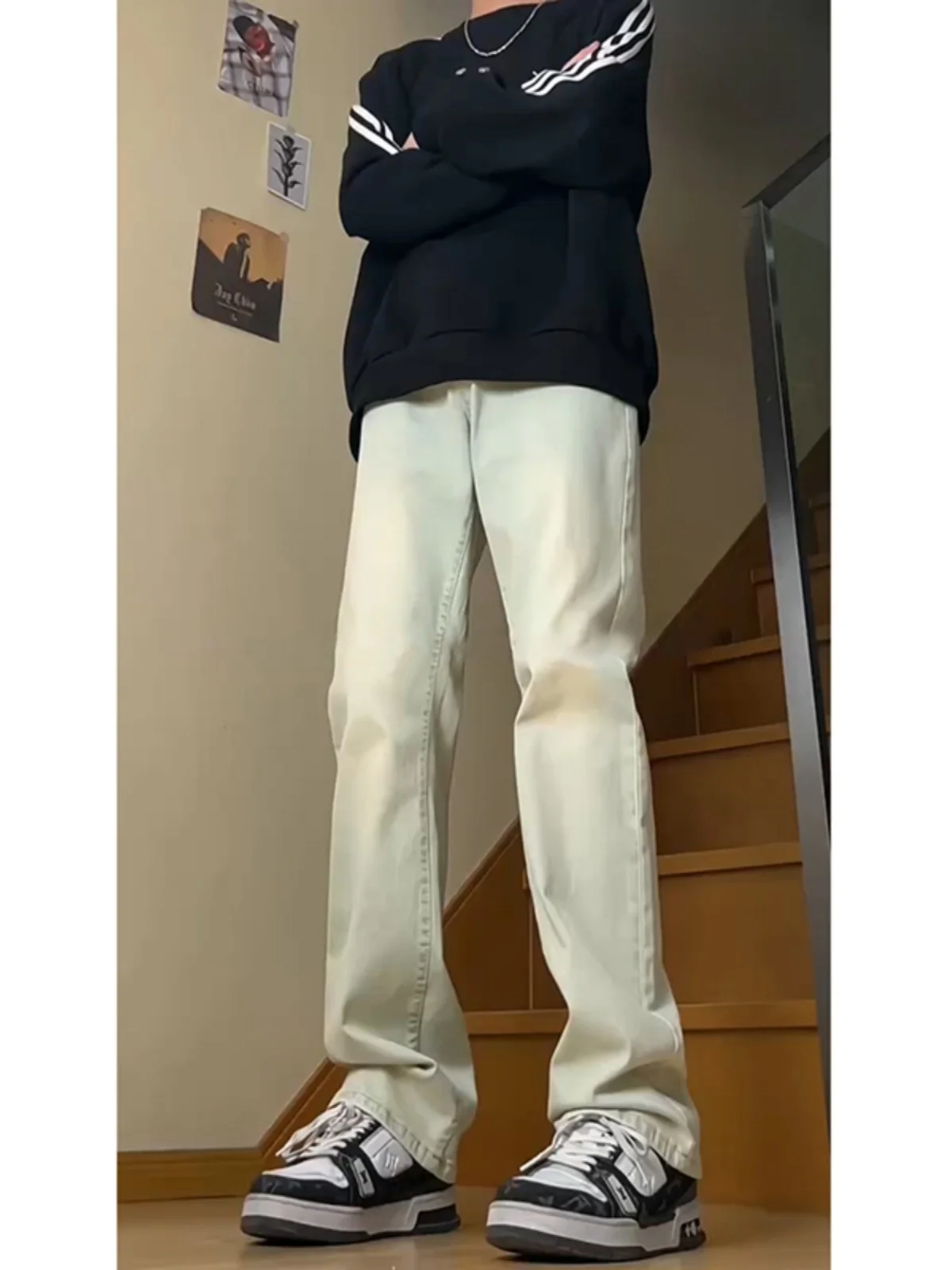 

Tall Men's Extended Length Spring Autumn CleanFit Yellow Mud Jeans Straight Leg High Waist Durable Wear Resistant Zipper Closure