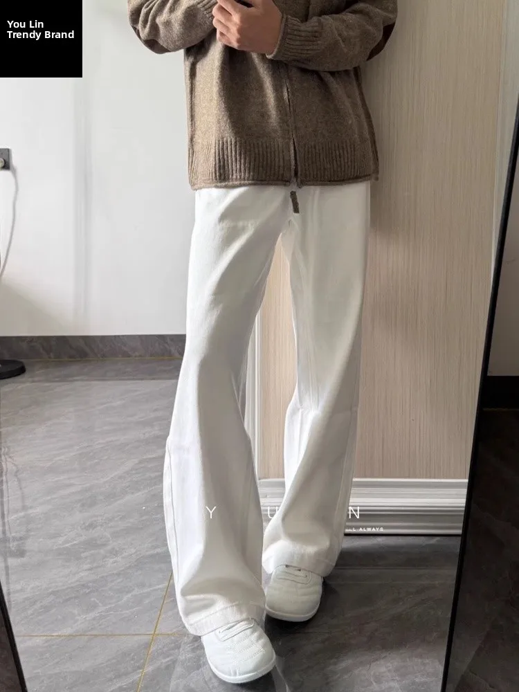 

Мужские зимние джинсы-клеш с прямым кроем и микро-расклешом, белые, на подкладке, в американском стиле, повседневные брюки Cleanfit для молодежи