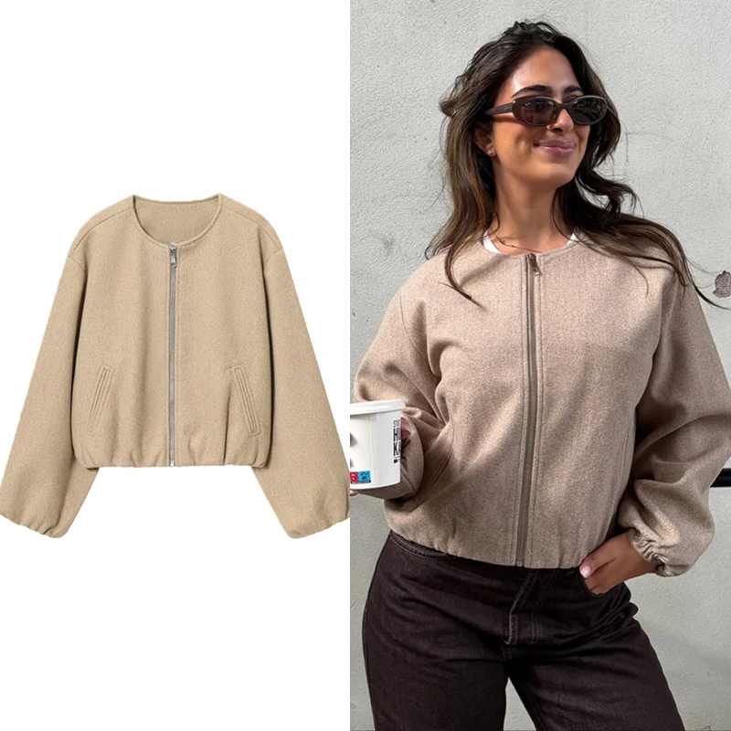 

Женская куртка-бомбер с длинными рукавами, пальто, осень 2023, новое укороченное пальто, верхняя одежда, женский топ, модная повседневная бейсбольная куртка для девочек