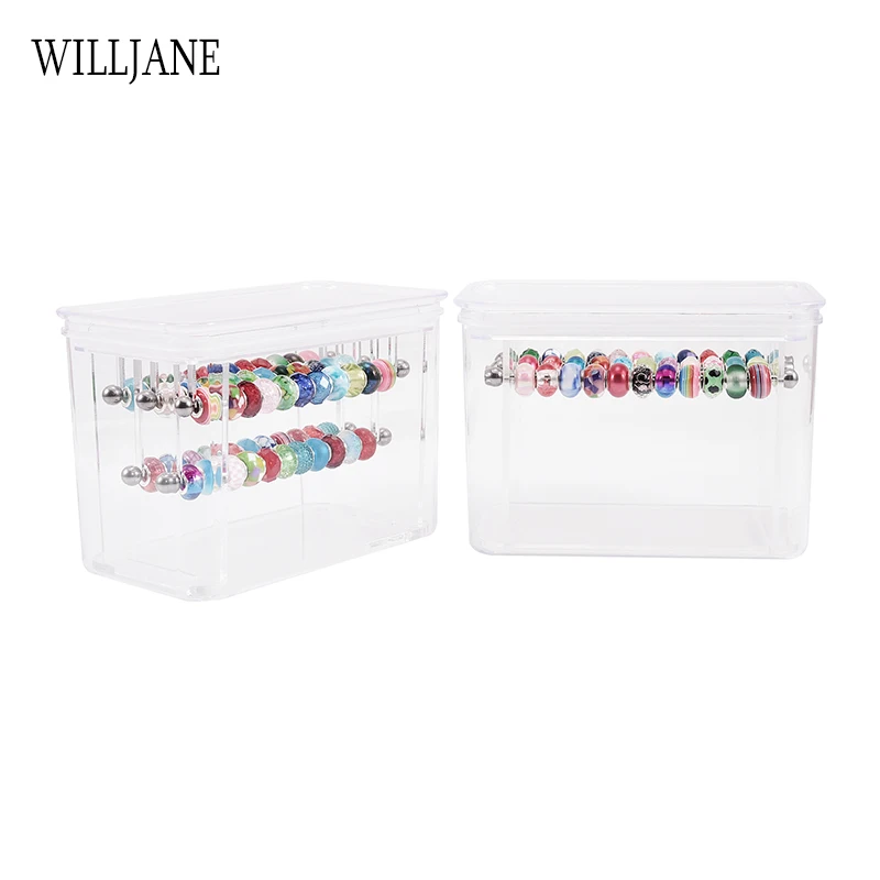 Stainless Steel Rondelles Spacer Bar Acrylic Sealed Storage Box Pandora Bead Organizer Carrying Case Bracelet Charms Holder Rack
