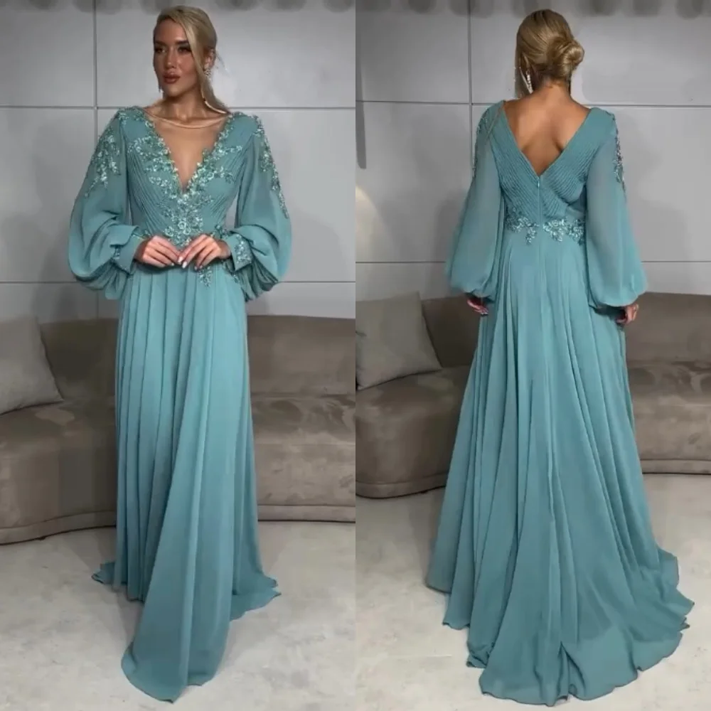 

Customized Classic Exquisite Jersey Sequined Pleat A-line V-neck Long Dresses Bespoke Occasion Fashion