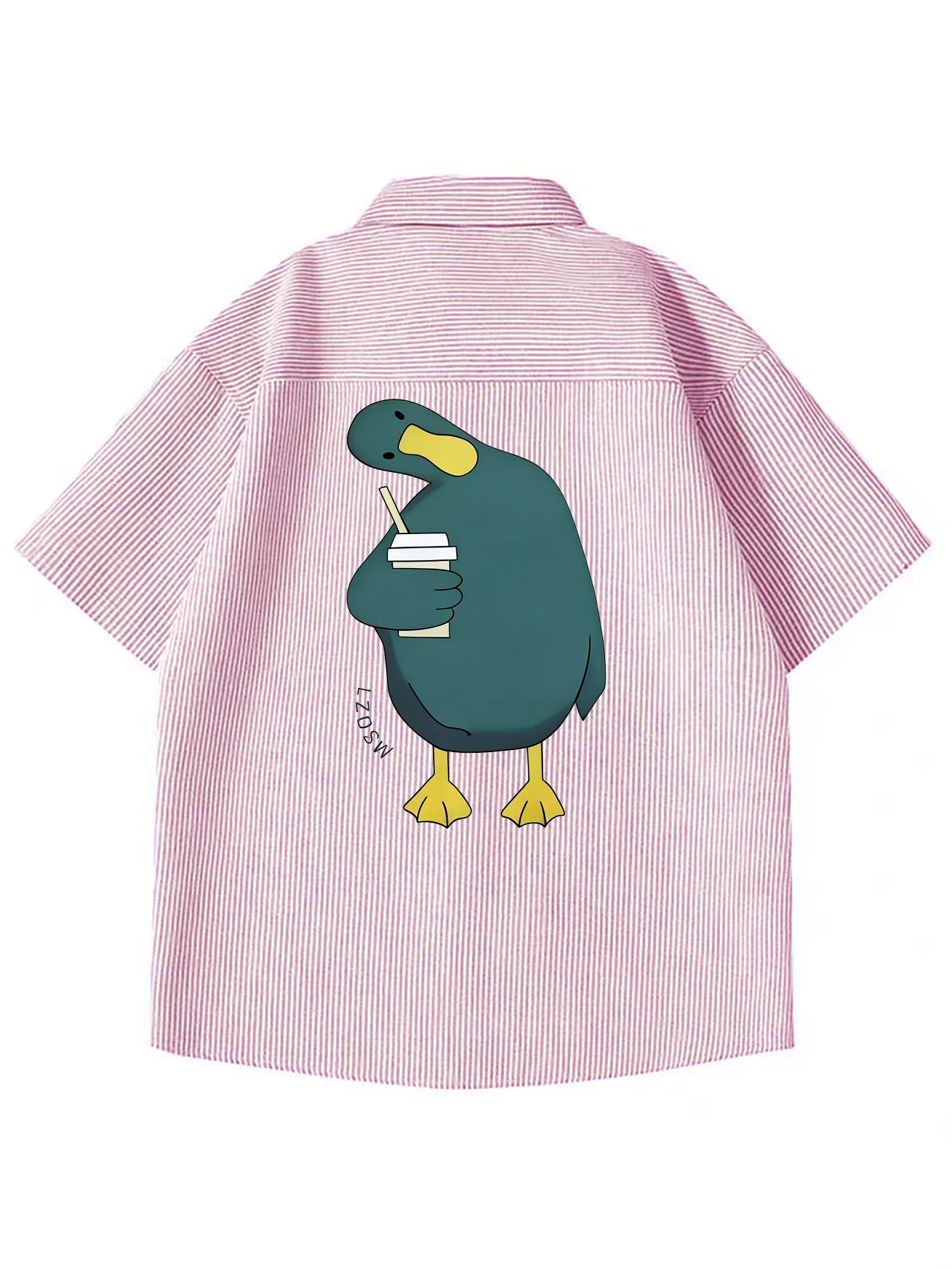 

Summer Men's New Cute Tilted-Head Duck Style Slim Striped Short-Sleeve Shirt Fashion Casual Versatile Shirt