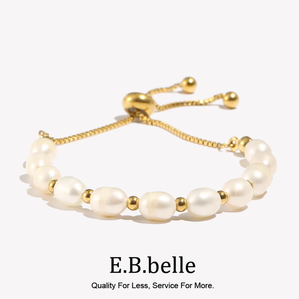 E.B.belle koraliki w złotym kolorze perły słodkowodne mieszane regulowane bransoletki z łańcuszkiem ze stali nierdzewnej bransoletki dla kobiet elegancka biżuteria