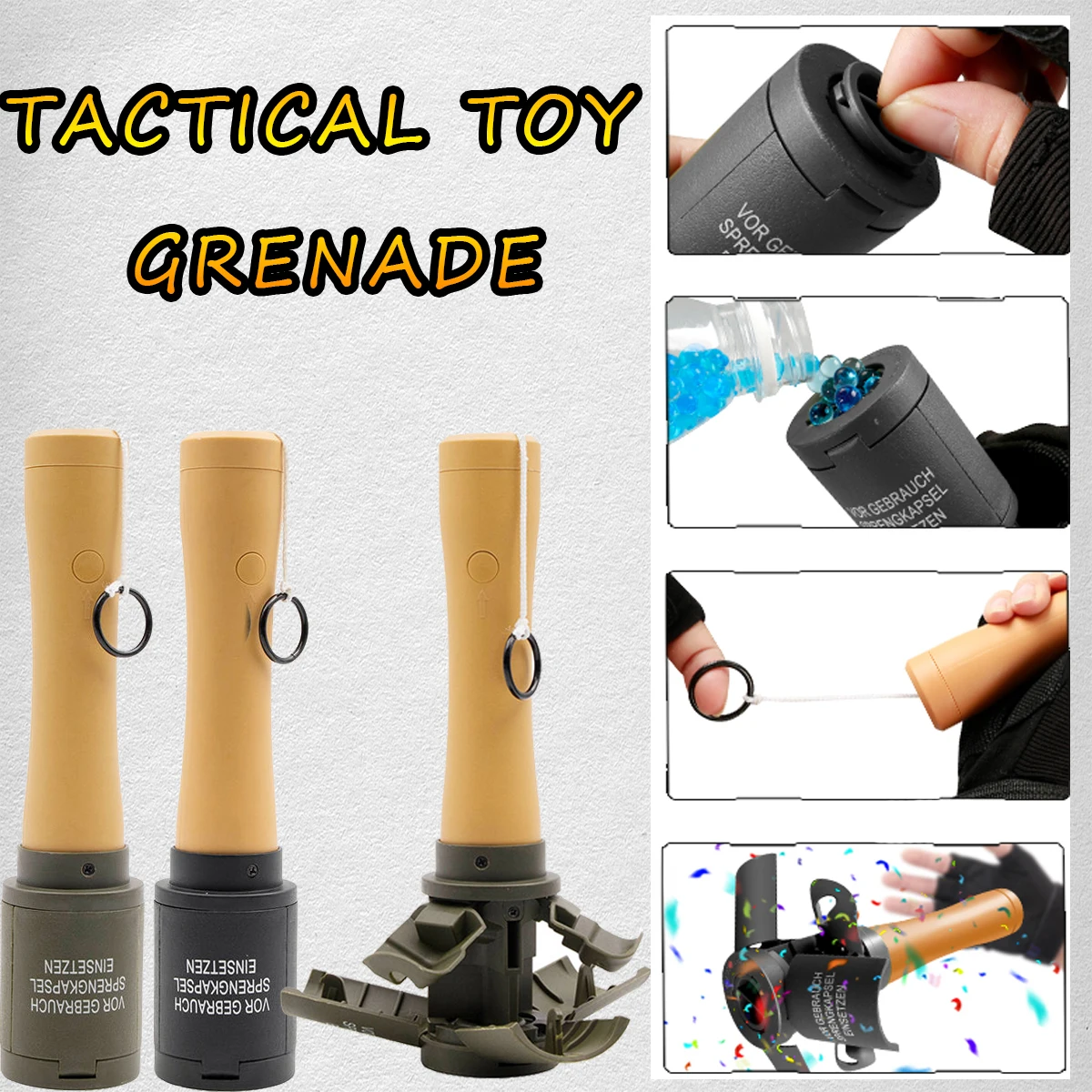 Tactical Toy-Grenade Fall Resistant Refillable Fun Impact Pull Ring Grenade Toy with Foam Ammo for Battle Game Airsoft Paintball