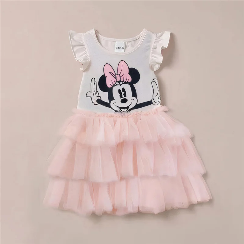 Letnie dziecięce sukienki księżniczki bez rękawów Minnie Mouse Print Dress 1-6Y Girl Casual Dress