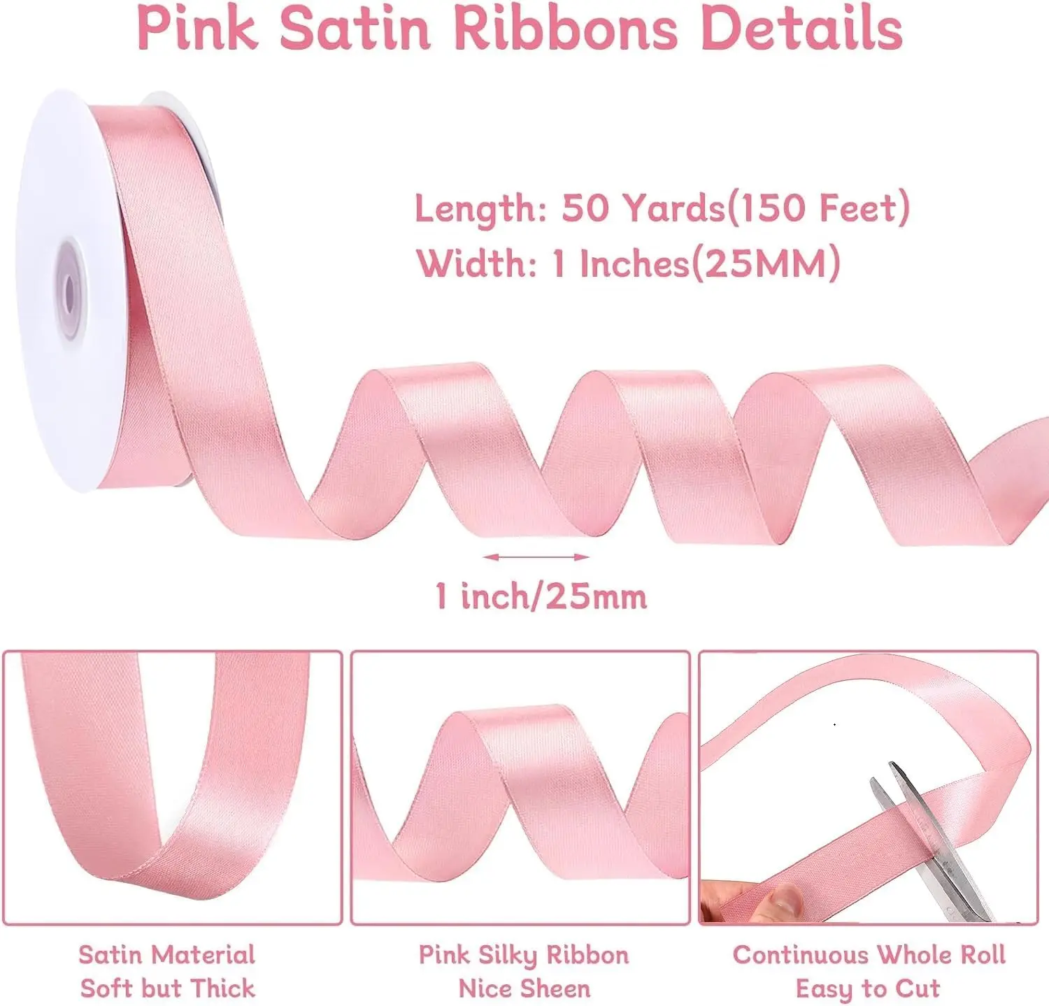2Pcs 1 Inch 50 Yards Bows Satin Ribbon Easter Ribbon for Leis Hair Garland Crafts Garden Decor Baby Shower Easter Basket Decorat