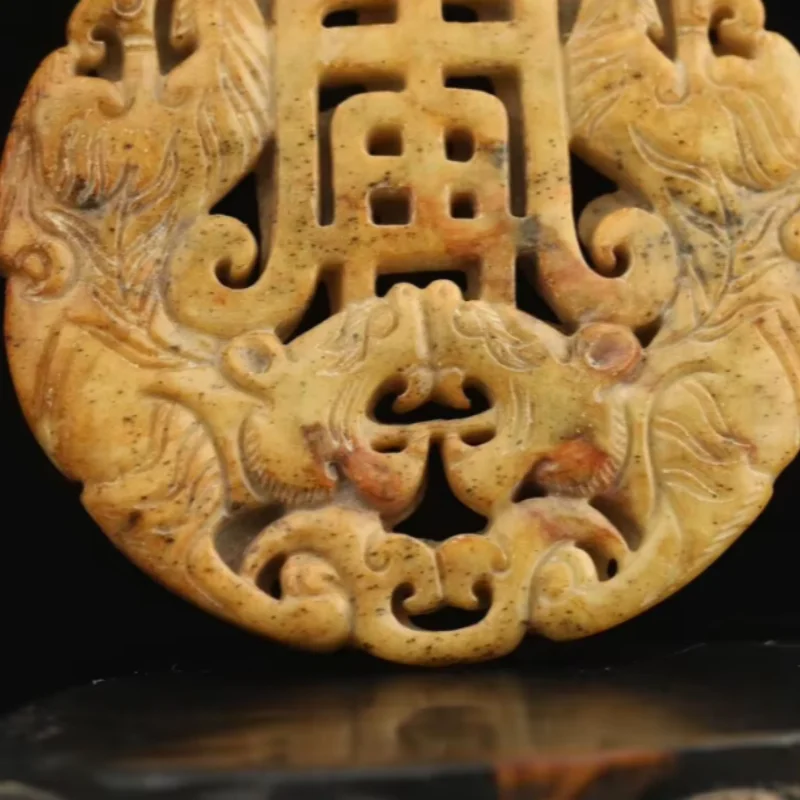 Old Natural Jade Hand-Carved Statue of Double Dragon Statue Nice Art Work Folk Collection of Retro Handicrafts