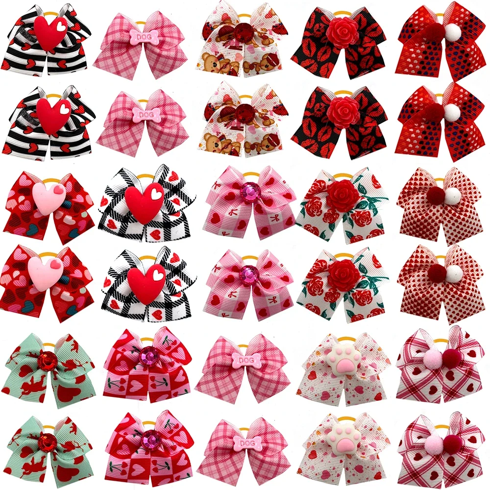 30/50pcs Valentine's Day Pet Dog Hair Bows for Puppy Small Dogs Grooming Bows Dog Hair Accessories Pet Supplies Pink Bows