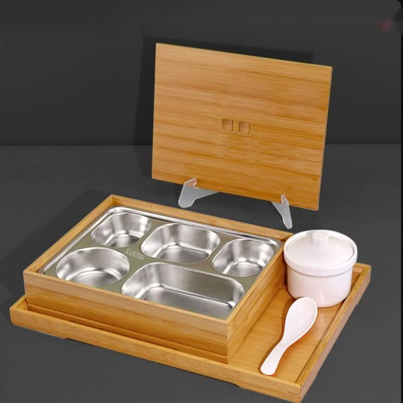 Japanese 304 Stainless Steel Bamboo and Wood Grain Lunch Box High-end Tableware Business Reception