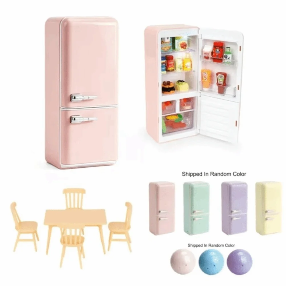 Random Models Mini Fridge Creative Design Multi-color Food Models Mini Size Micro Table Chair Box Set Collectible