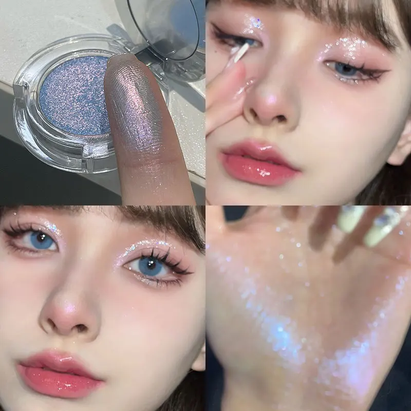 Diamond Grey Blue Highlighter Eyeshadow Palette Shiny Pearlescent Face Body Brighten Monochrome Glitter Eyeshadow Makeup Palette