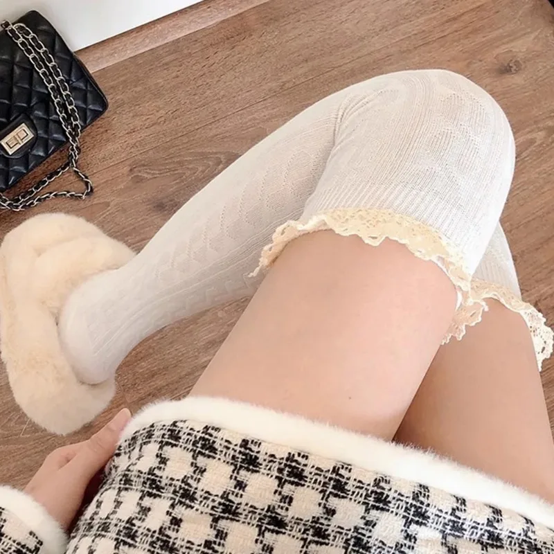 1 pair, women's long leg pantyhose (knee length), high leg over knee shorts socks, warm and sexy pure cotton JK pantyhose.