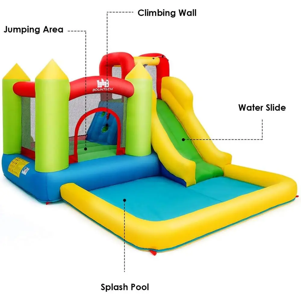 Iatable Water Slide, 5 in 1 Giant Water Bounce House Water Park w/Climbing Wall & Slides, Splash Pool, Outdoor Blow up