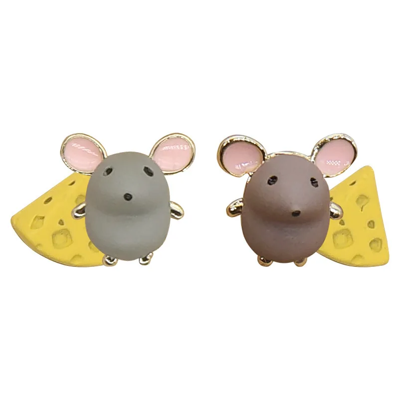 Cheese Mouse Asymmetrical Stud Earrings Fashion Trends Women\'s Beautifully Jewelry Valentine\'s Day Birthday Gift