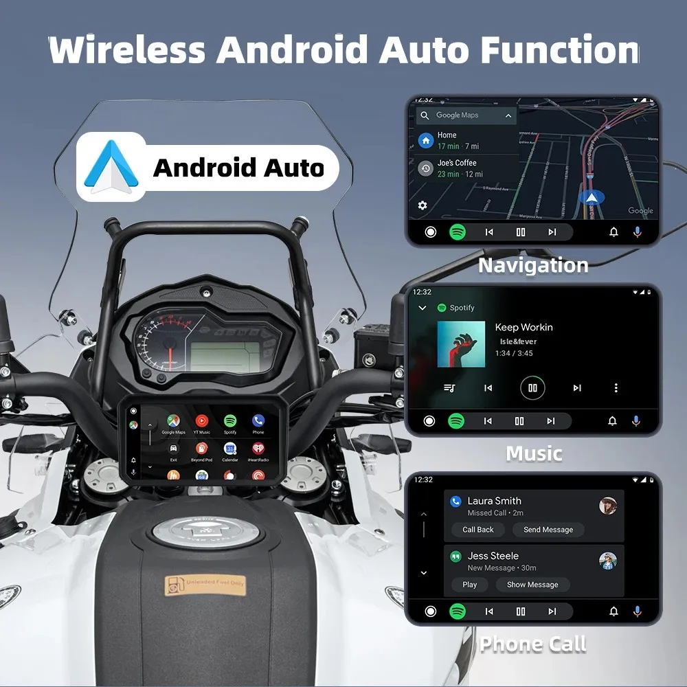2025년형 오토바이 GPS (6인치 IPS 화면, 무선 CarPlay / Android Auto, BT 5.0, IP67 방수, 5GHz WiFi, 마그네틱 마운트)