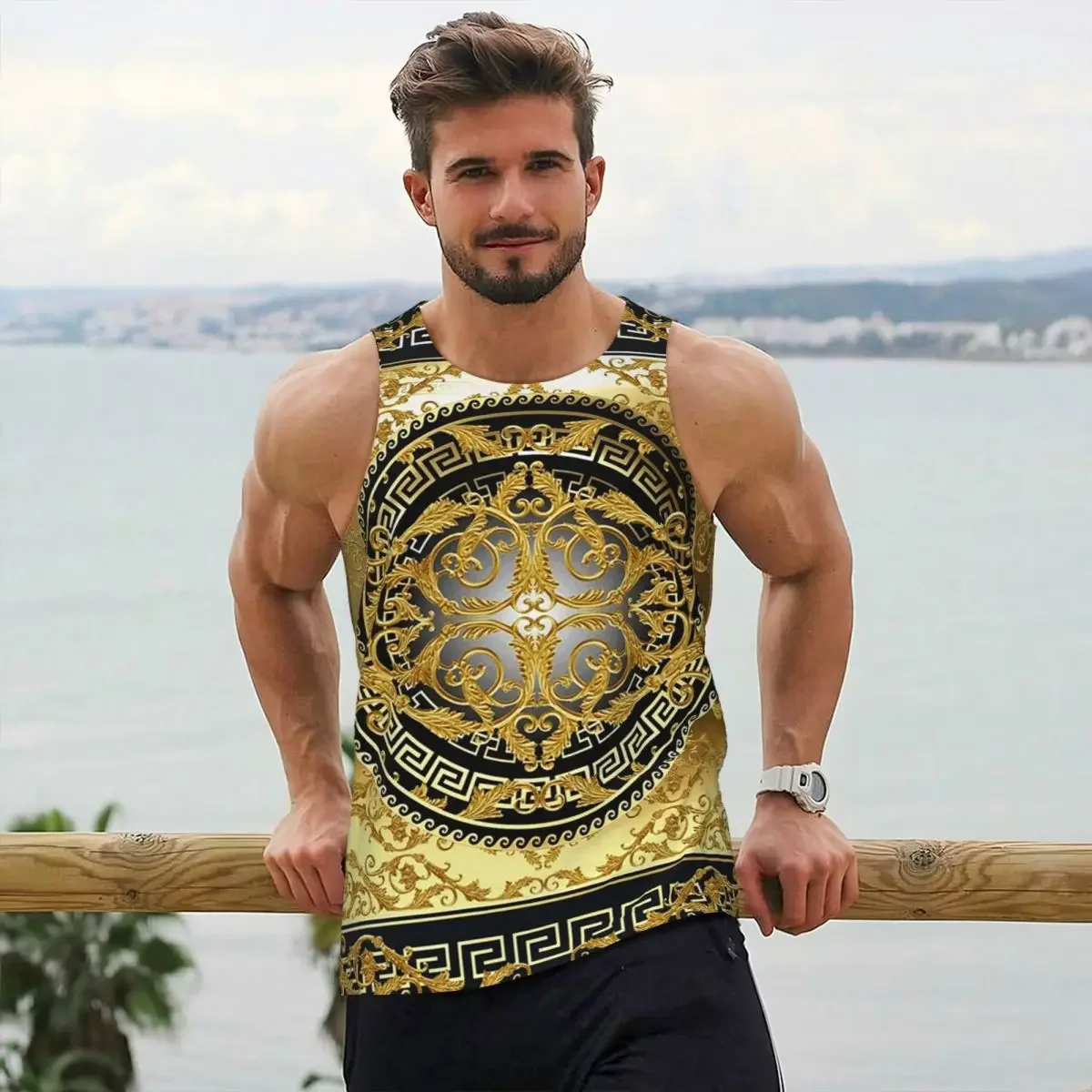 Queen Of Absolutely Everything Gold Baroque Gym Tank Bodybuilding Vest Fitness Sleeveless Tops Dry Men Workout Sports Clothing