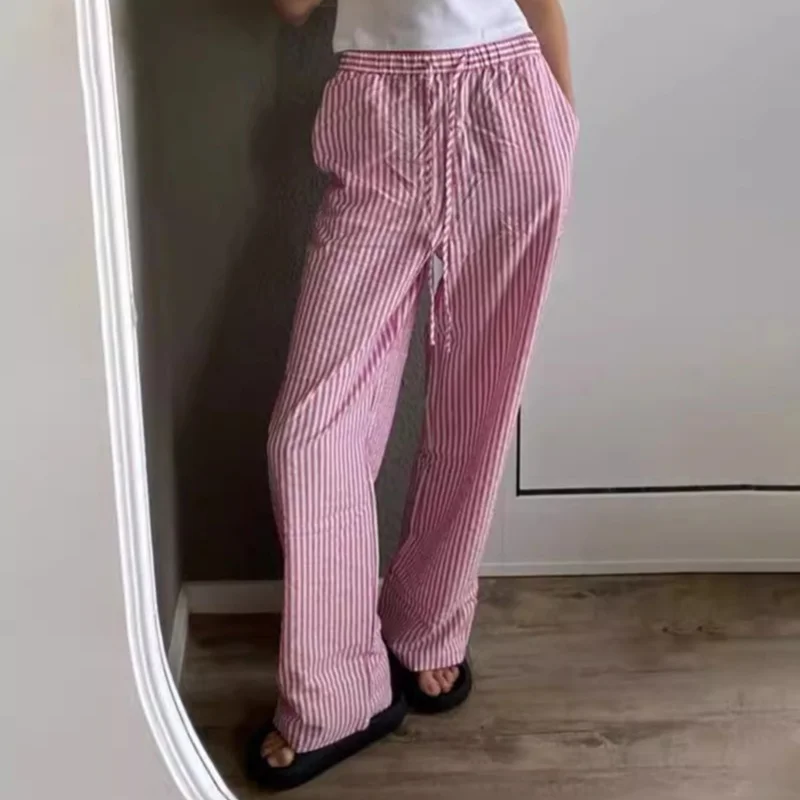 

2024 Women's Summer Casual Comfortable and Minimalist Street Style Striped Fashion Straight leg Pants