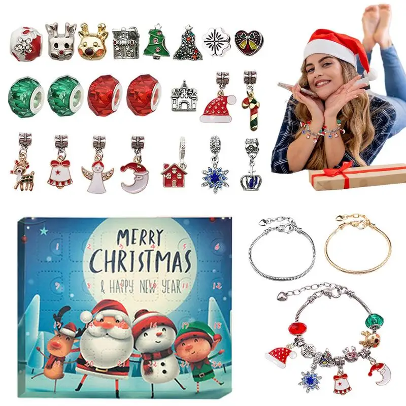 

Christmas Advent Bracelet Set Charm 24 Days Advent Calendar Bracelet Set Cute Christmas Supplies Jewelry Making Kit With 2
