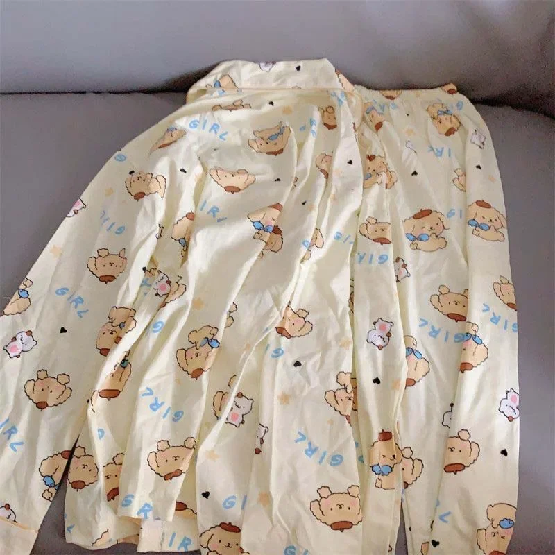 Miniso Sanrio Hallo Kitty Pom Pom Purin Kawaii Anime Haus Pyjama Herbst lange Ärmel und Hosen Anzug Student Geburtstags geschenke