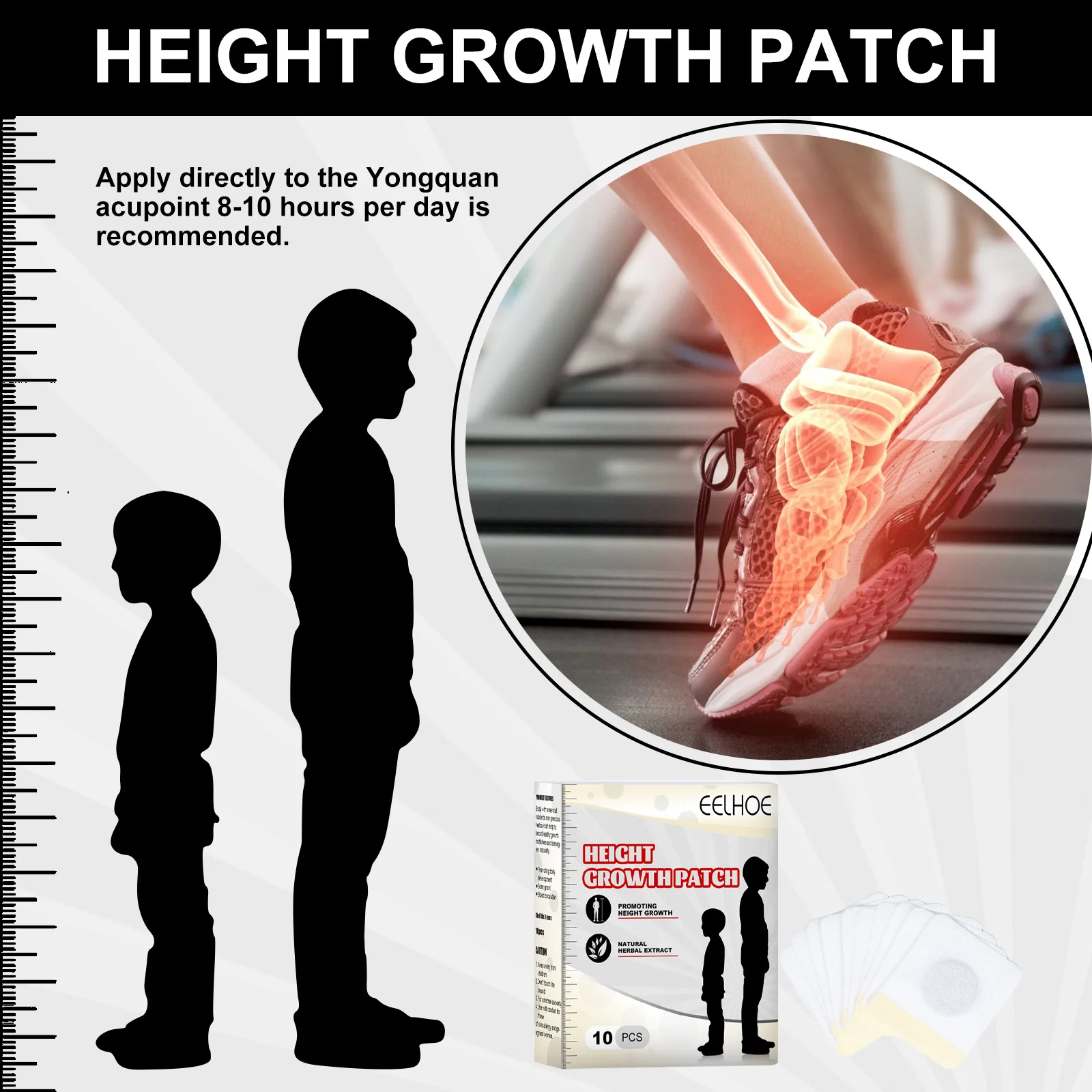 Height Enhancer Foot Patch Promote Body Grow Taller Bone Growth Heightening Acupuncture Points Stimulation Height Increase Patch