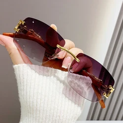 2023 New Fashion Rimless Cut Edge Sunglasses For Men And Women Personality Leopard Mirror Leg Sunglasses