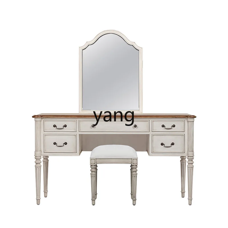 

LTT retro dresser bedroom makeup table French home white simple solid wood storage cabinet