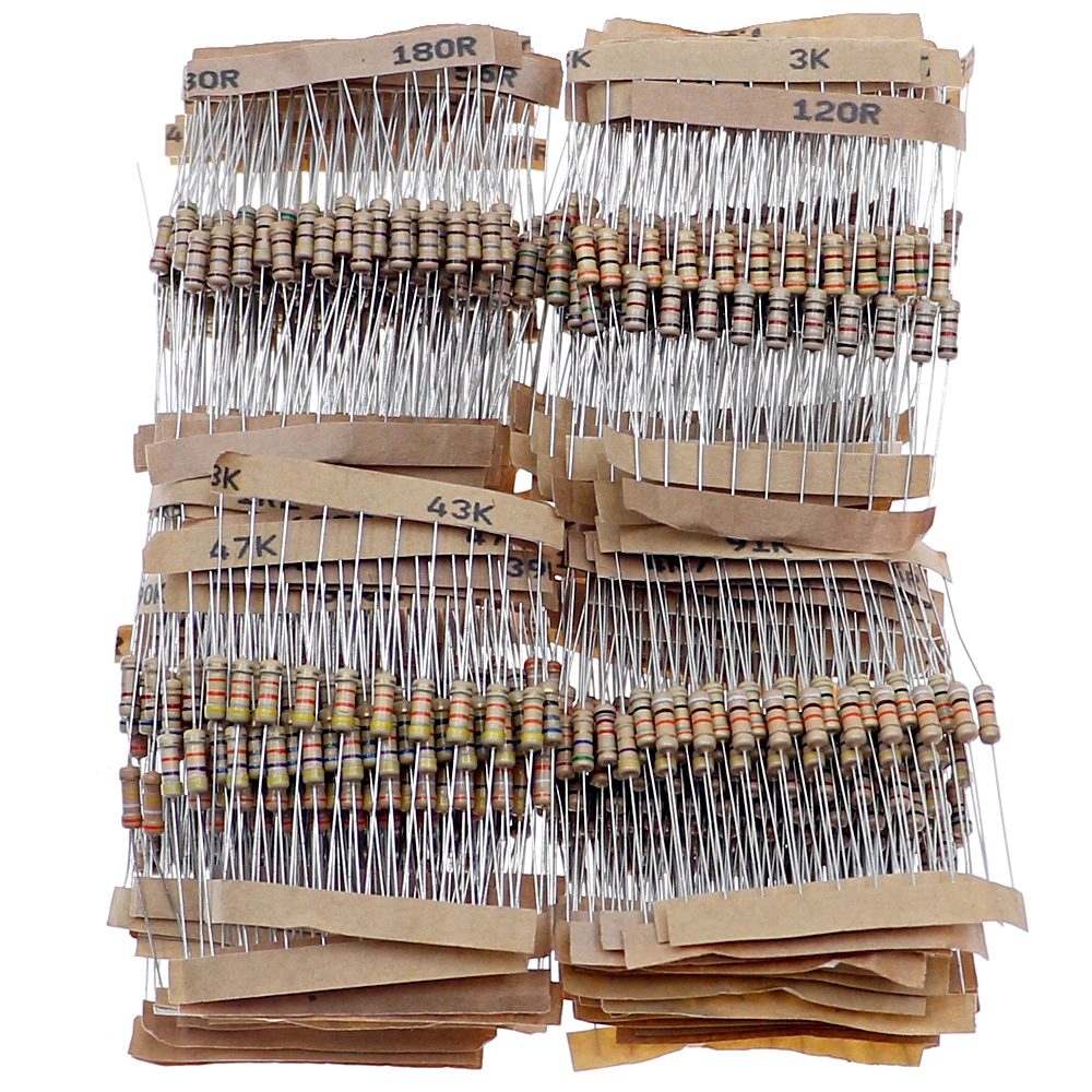 1000 قطعة 1/2 واط 5% 100 القيم x 10 قطعة 1-10 متر أوم مقاومات فيلم الكربون مجموعة متنوعة صندوق المكونات الإلكترونية