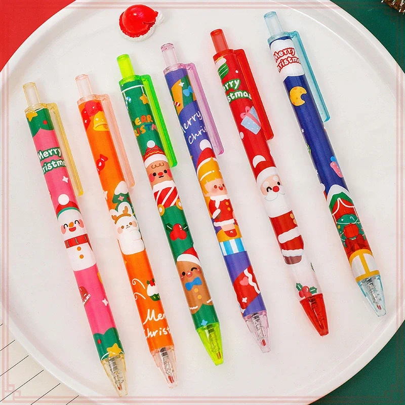 24 Pcs Wholesale Christmas Press Gel Pens with Cartoon Design, Perfect Gift for Students and Kids