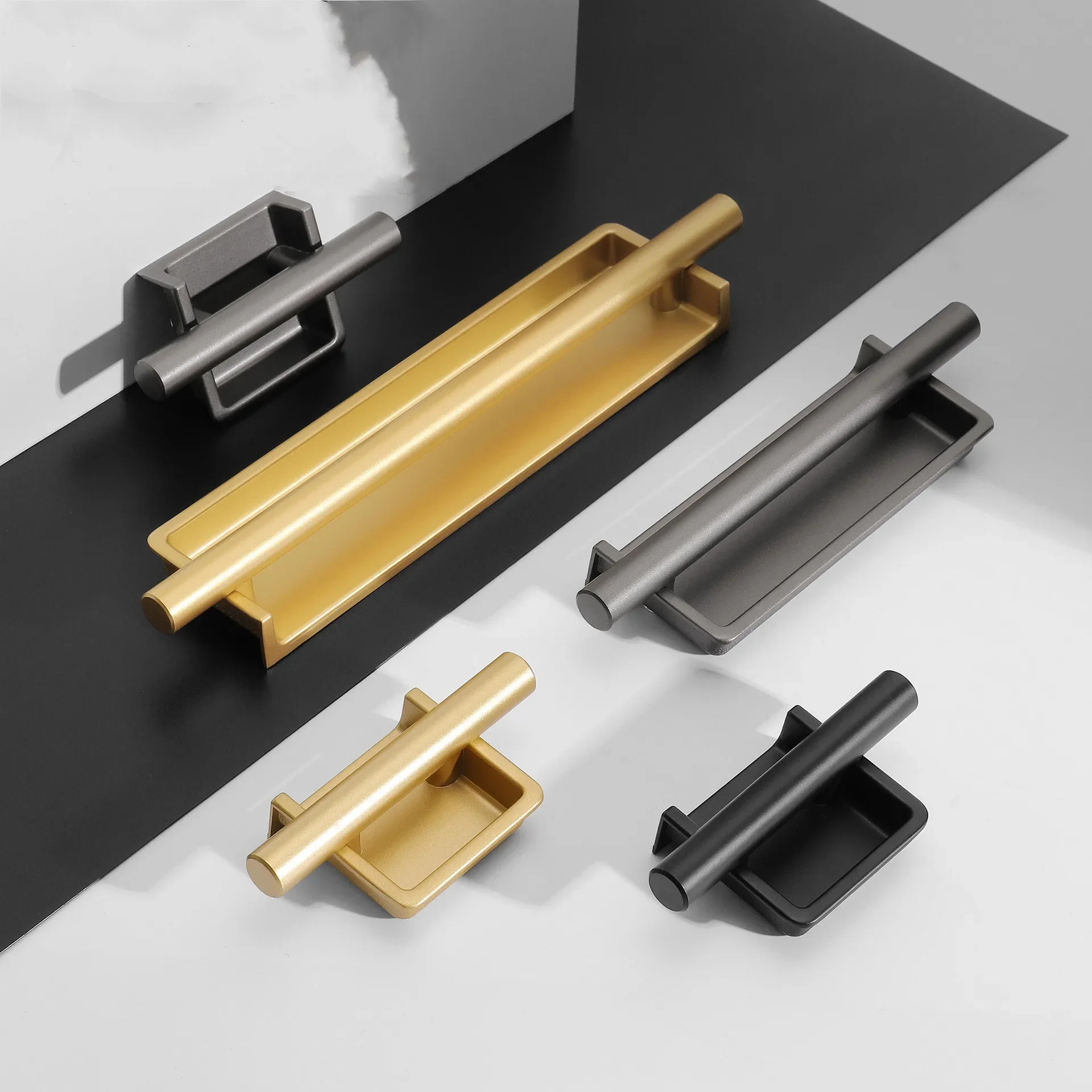 Gold Creative Combination Cabinet Mobile Door Handle Modern Embedded Wardrobe Drawer Knob Black Furniture Decoration Handle