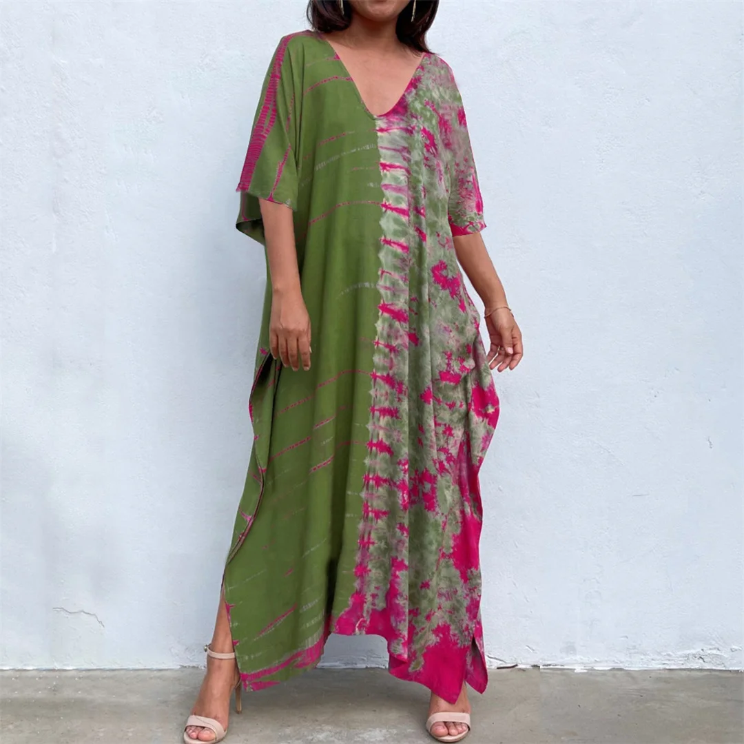 30 Farben, V-Ausschnitt, bedrucktes, farbenfrohes Batik-Tunika-Strandkleid, Strandkleid, Strandmode, Damen, V4477 – Detail 39