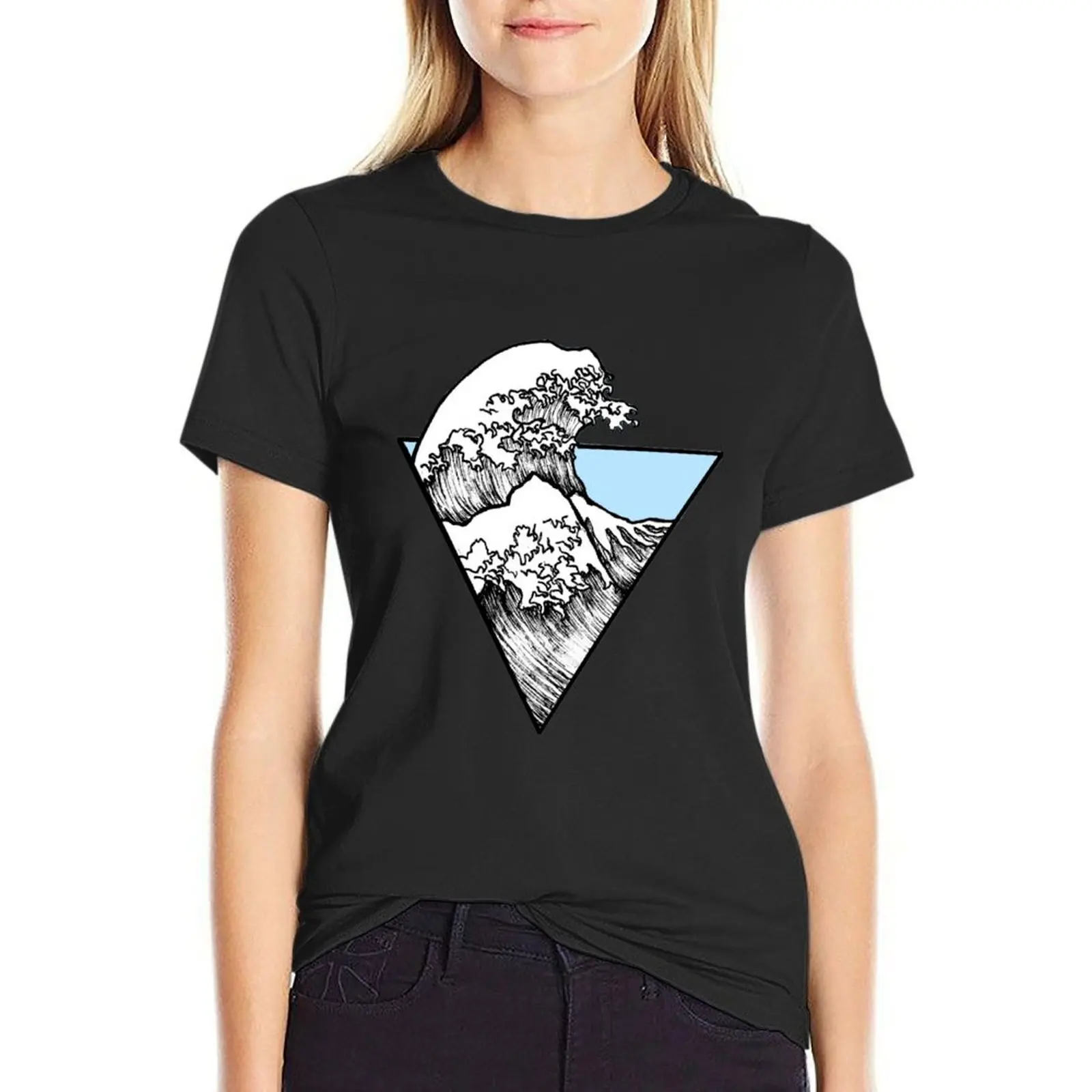 The Great Wave Surf Sticker Light Blue T-Shirt vintage clothes summer tops tees T-shirts for Women