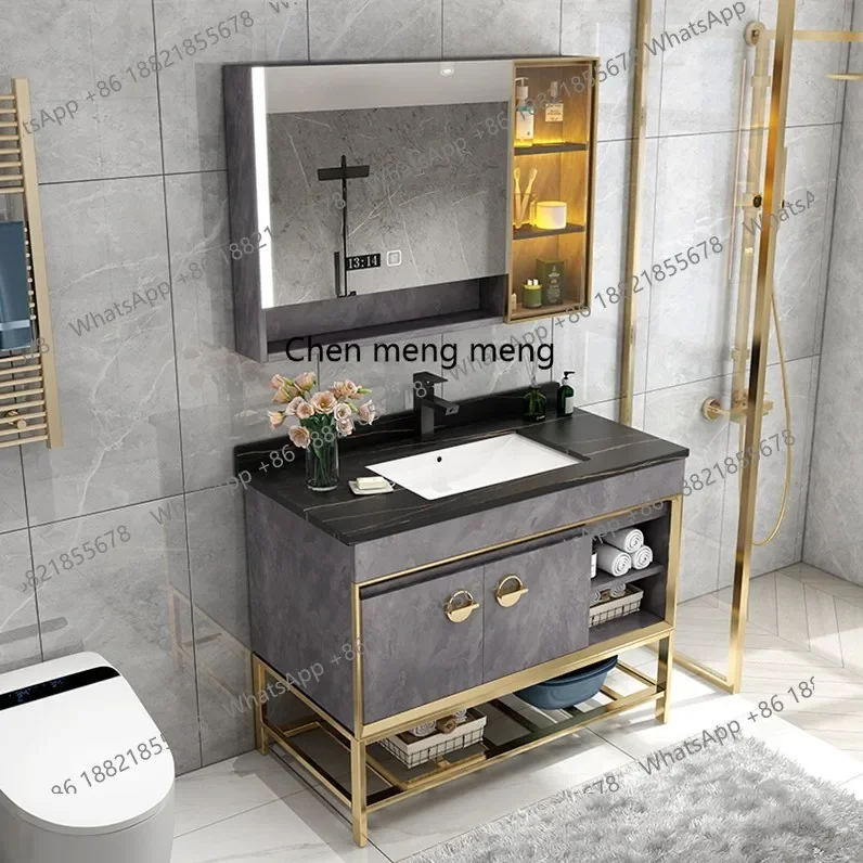 

X Stainless steel bathroom cabinet combination light luxury bathroom washstand rock slab, smart, sensor light