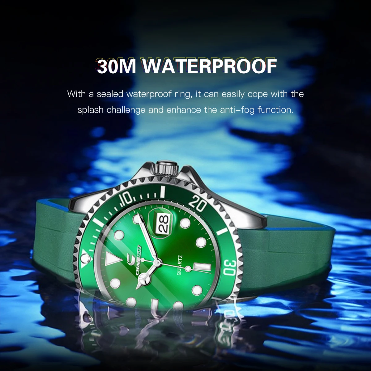 ساعة كوارتز عصرية جديدة للرجال من CHAXIGO تتميز بحزام سيليكون ومينا زجاجية معدنية مقاس 43 مم ومقاومة للماء اليومية #1