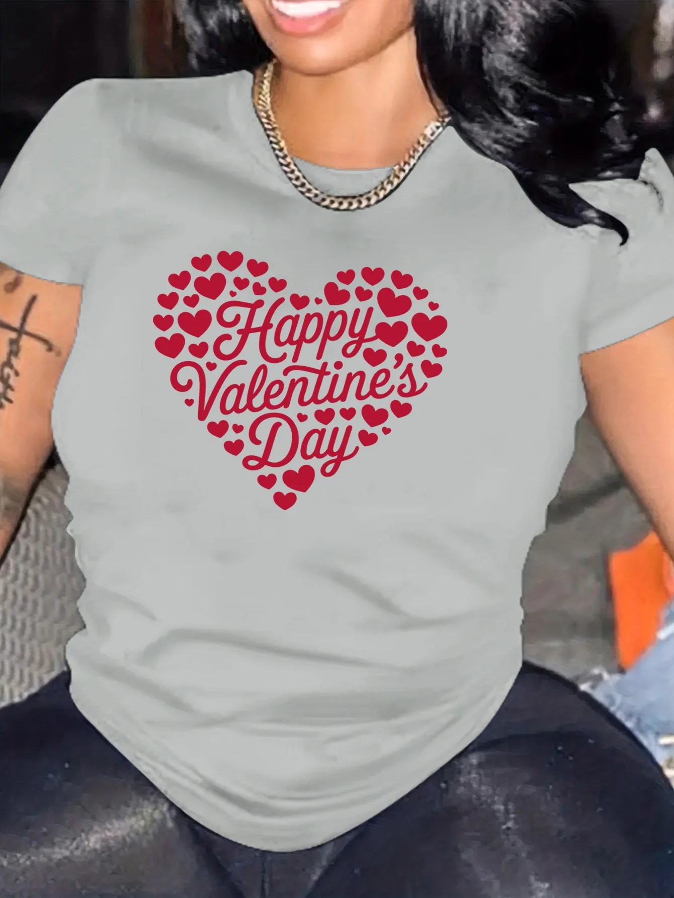 Frauen Valentinstag Herz Druck T-Shirt Harajuku Kurzarm Casual T-shirt Kleidung Straße Tops Tees Ästhetische Kleidung