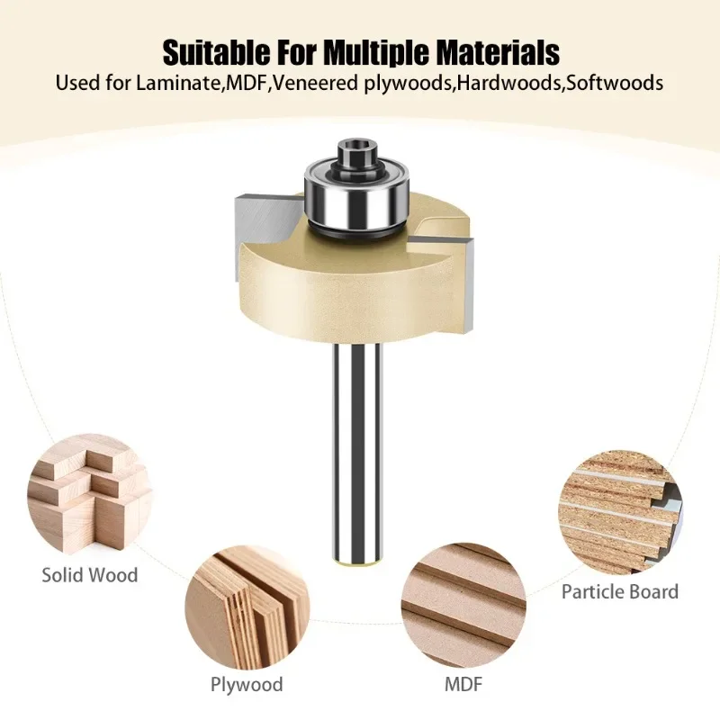 1Pc 6mm 1/4‘’ Shank T-Slot Router Bit Set T Type Slotting Cutter with Bearing Rabbeting Milling Cutter Woodworking Cutting Tools