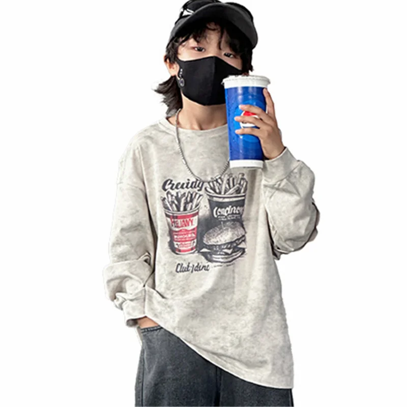 

Stylish Kids Boy Long Sleeve Hamburger Print T-shirt Children Fashion Cotton Tshirt Outfit School Spring Autumn Clothing 5-14 Y