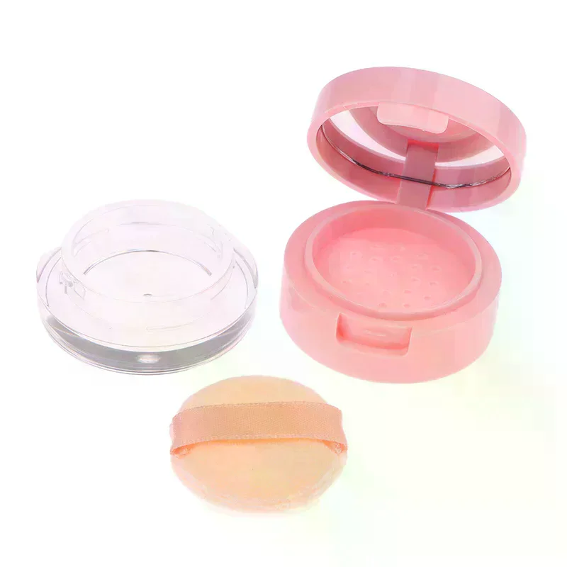 Portable Plastic Powder Box Empty Loose Powder Container With Sieve Mirror Cosmetic Sifter Loose Jar Travel Makeup Container 1P
