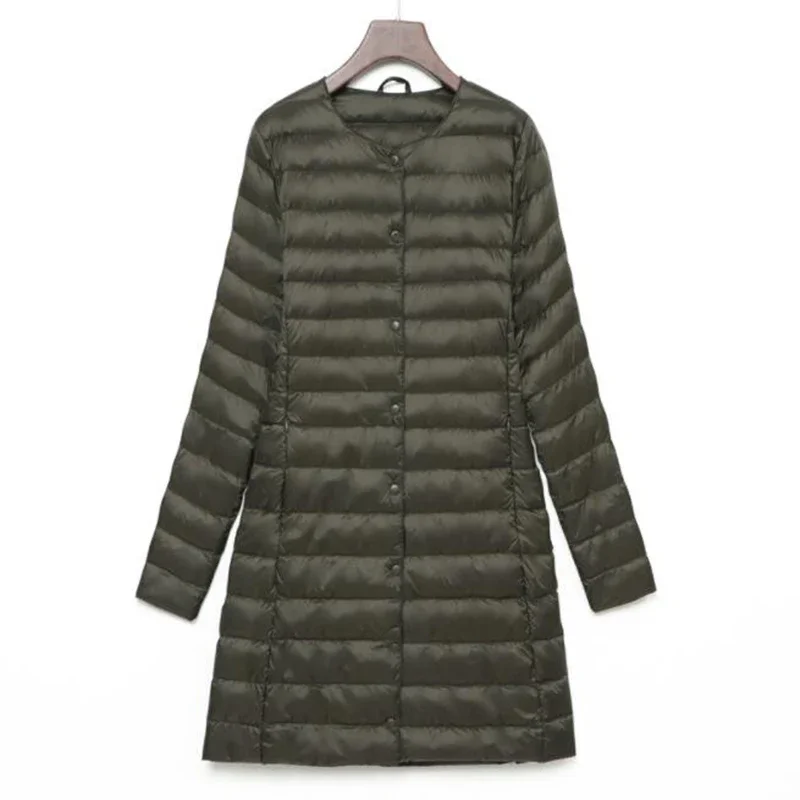 Casaco feminino de baixo ao pato, casaco ultraleve, casaco puffer longo, parkas preto casual, grande, ED838, outono e inverno