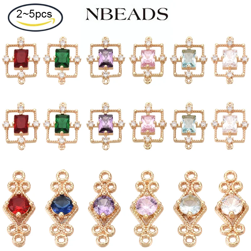 NBEADS 2-5PCS 19x13.5x3.5mm Golden Tone Brass Links Connectors with Faceted Glass and Rhinestone for Jewelry Earrings Making