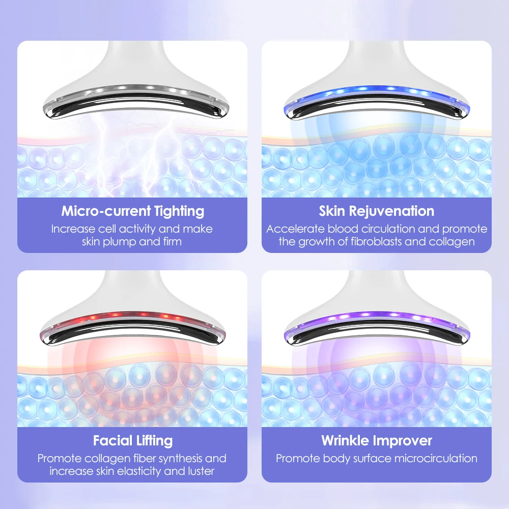 Microcurrent EMS Neck Beauty Lifting Device LED Red Light Vibration Facial Massager Double Chin Remover Neck Skin Tightening