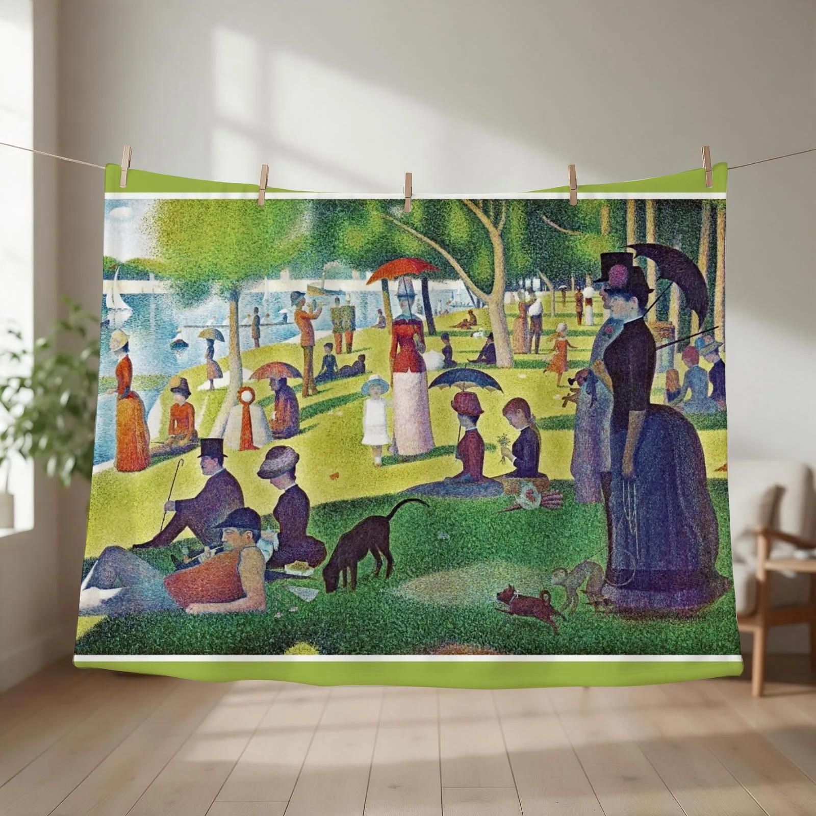 Seurat's A Sunday Afternoon on La Grande Jatte - Fine Art Pointillism Throw Blanket