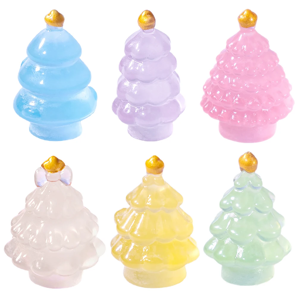 

6Pcs Mini Christmas Tree Decorations Glow in Dark Christmas Miniatures for Village Crafts Xmas Accessories Home Decor