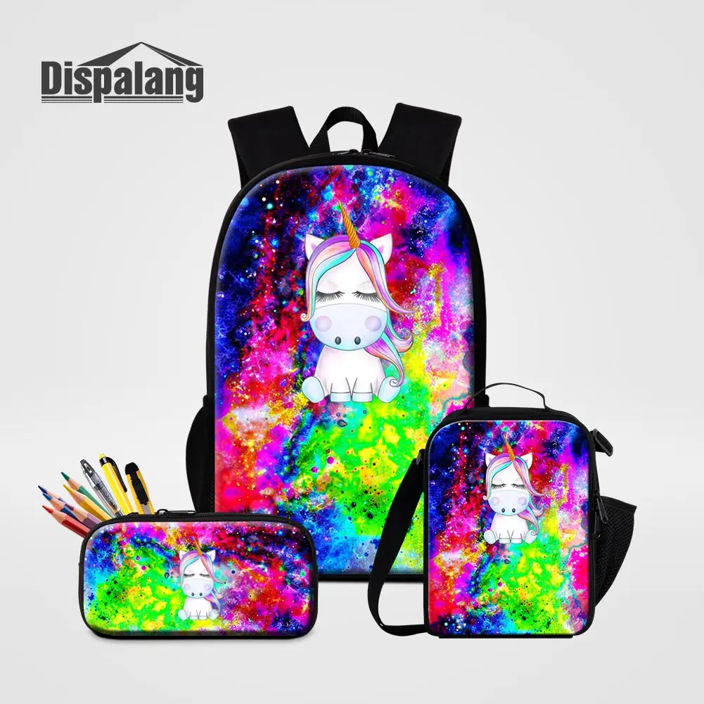 

Unicorn Universe Space Canvas Laptop Backpack For Teenagers 17 Inch Larger Women Computer Bookbag For Traveling 2PCS School Bag